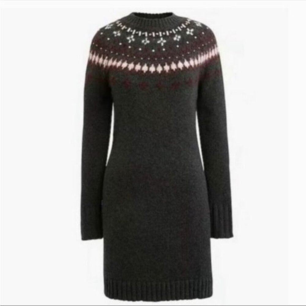 J CREW Jewel Embellish Fair Isle Sweater Dress Gray, Size Small